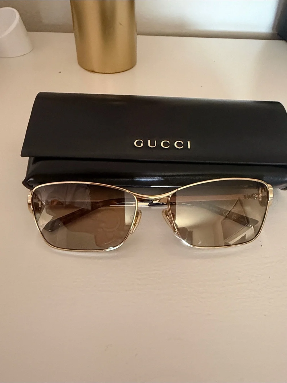 Gucci Gold Frame Brown Lens Women’s Sunglasses